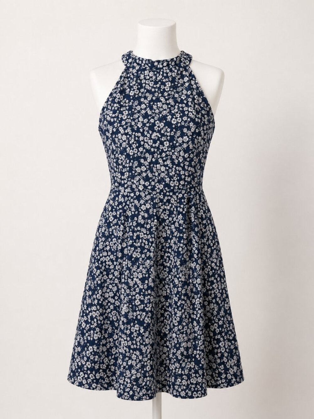 Copper Key Fit & Flare Bare Shoulder Dress Size Small Navy/White EUC